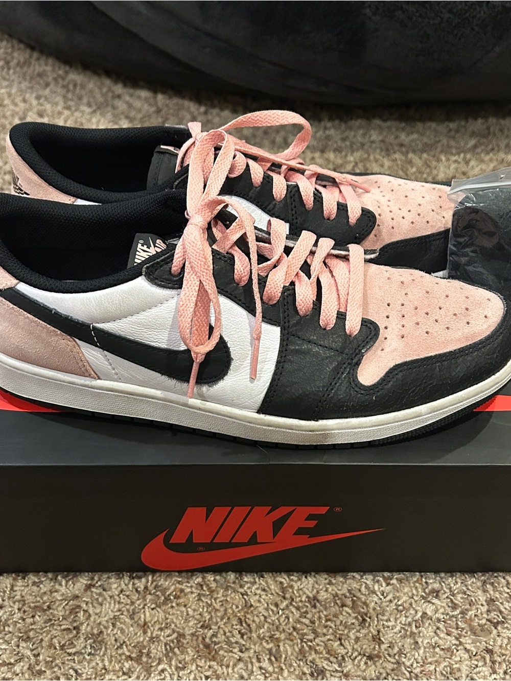 Nike Jordan 1 Retro Low OG sneakers size 11. Black/bleached coral-white.